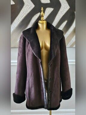 Lane Bryant Women’s 22/24 Brown Faux Suede Shearling Coat Faux Fur Lined